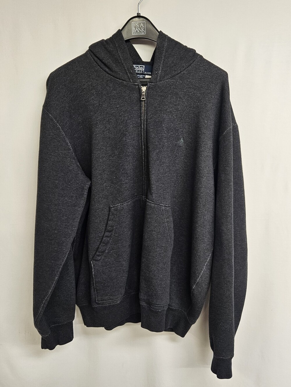 Polo Ralph Lauren Men's Gray Full Zip Front Ribbed Pony Hoodie Sweatshirt Large